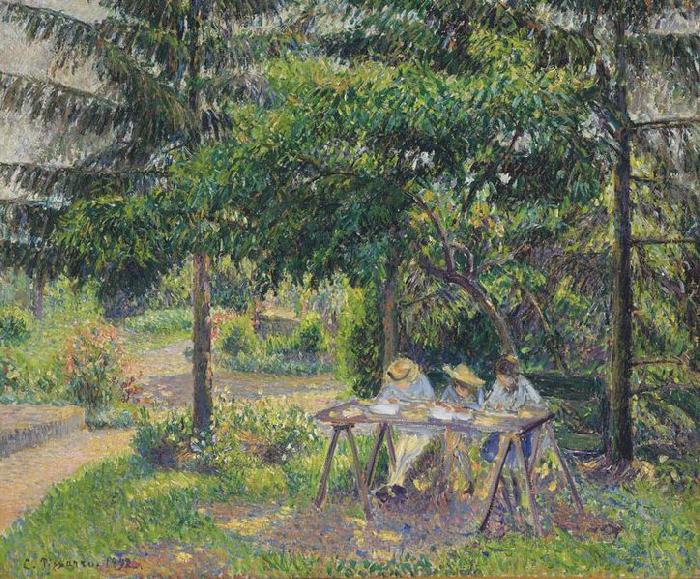 Enfants attables dans le jardin a Eragny,, Camille Pissarro